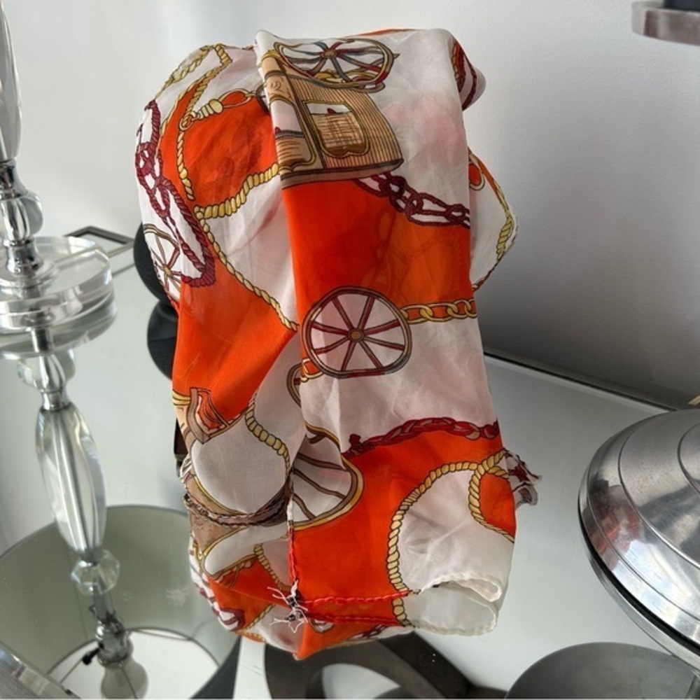 Orange and White Print Scarf